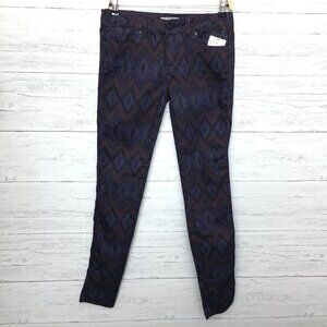 NEW Free People Skinny Jeans Deep Plum Aztec Print Stretch size 27 length 32"